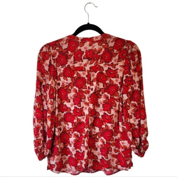 Gap Women's Red Floral Long Sleeve Pintuck Blouse Size S - Picture 2 of 6
